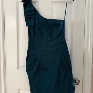 French Connection One-Shoulder Dress in Deep Teal